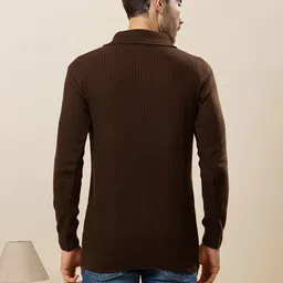 tysort Men Self Design Collared Neck Brown Sweater image 2