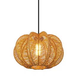 homesake Rattan Seagrass Raffia Kauna Wicker Lamp, Handwoven Pendant, Beige, Round Melon Shape image 3
