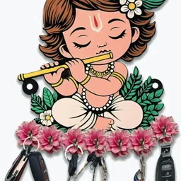 theakcrafts LittleKrishna-7Hook Wood Key Holder-picture-11