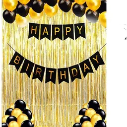 acome Solid Balloons Combo Kit Pack of 1 Piece Happy Birthday Banner, 30 Black and Golden Balloon, 2 Golden Curtains for Birthday Decoration Balloon-picture-19