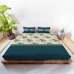 mayfair homes london Teal Abstract 144 TC Cotton King Sized Double Bedsheet with 2 Pillow Covers Rushmoor SS23 Collection-picture-12