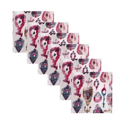 HANDICRAFT PALACE White & Pink 6 Pieces Printed Cotton Table Napkins image 4