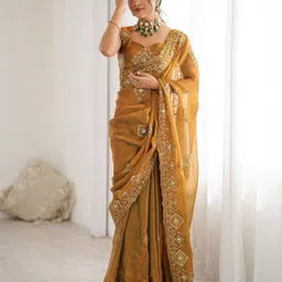 satrani Embroidered, Embellished Bollywood Chiffon Saree image 5