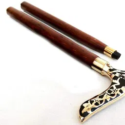 forest craft Antique Brass Flower Leaf Solid Black Style Vintage Black Wooden Walking Stick Gift for Men and Women Handmade design Gift Walking Stick image 3