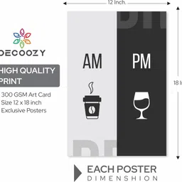 decoozy Coffee & Wine – Start Your Day with Coffee, End It with Wine | Premium 12x18 Inch Wall Poster | 300 GSM Art Card for Kitchen, Café, Home Bar & Dining Decor Pack of 3 Photographic Paper image 5