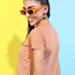 tokyo talkies Women Printed Round Neck Cotton Blend Brown T-Shirt image 2