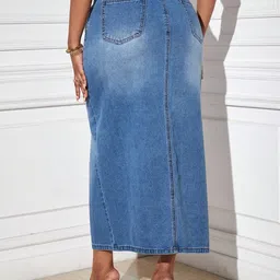 kotty Women Solid Pencil Blue Skirt image 2