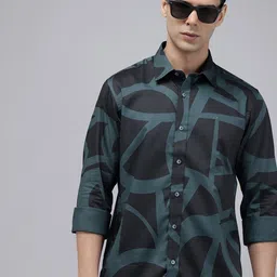 ColorPlus Tailored Fit Opaque Abstract Printed Pure Cotton Casual Shirt-image-0