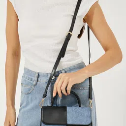 styli Women Denim Textured Handheld Bag image 1