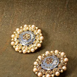 Priyaasi Grey Gold-Plated Circular Pearls Handcrafted Large Studs Earrings image 1