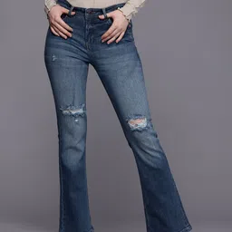 Allen Solly Woman Flared Mildly Distressed Heavy Fade Stretchable Jeans-image-12