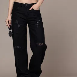 The Roadster Life Co. Women Pure Cotton 90's Baggy Fit Low-Rise Low Distress Jeans-image-30