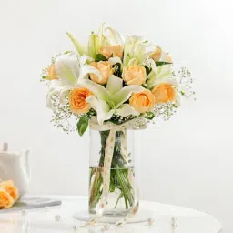 Elegant Peach Rose Vase Arrangement image 2