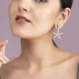 Rubans 18K Gold Plated Starfish Shaped Drop Earrings with Pearl Beading Detailing-picture-34