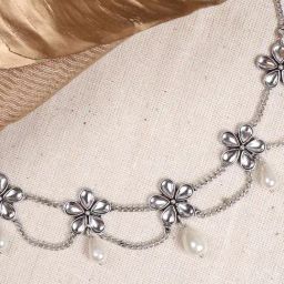 Teejh Floweret Polki Silver Oxidized Pearl Choker Necklace-picture-20