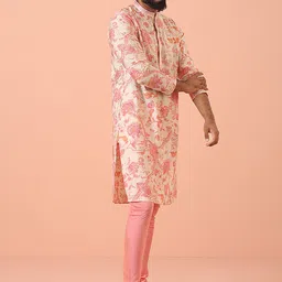 KISAH Men Printed Regular Fit Floral Kurta Churidar Set image 4