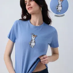 The Souled Store Light Blue Disney Chillin' Olaf Women T-Shirt-image-59
