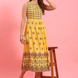 Shree Women Ethnic Motifs Printed Liva Fit & Flare Midi Dress-image-49