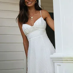 Outzidr White Mini Self Design Fit and Flare Dress image 5