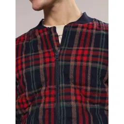 Campus Sutra Red & Blue Regular Fit Check Bomber Jacket image 4