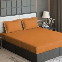 DDecor Solid Orange 300 TC Cotton King Bedsheet with 2 Pillow Covers-image-73