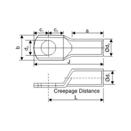 3D Tubular Cable Lugs 50 mm² M12 Thread 54 mm Total Length, ALS-224 (Pack of 100) image 2