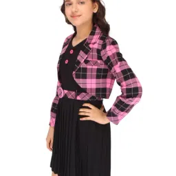 Cutecumber Kids Black & Pink Checks Full Sleeves Dress with Shrug image 3