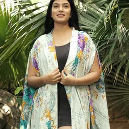 Exotic India Vintage Pure Silk Flared Floral Printed Shrug image 3