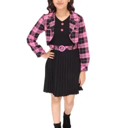 Cutecumber Kids Black & Pink Checks Full Sleeves Dress with Shrug image 4