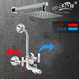 Gold Bell Prime Brass 3 In 1 Wall Mixer Set with 203X203 mm(8X8 Inch) SS Ultra Overhead 381 mm(15 Inch) SS Arm Hand Shower, 3-1-Siya-Soft-8U-15A-CP image 3