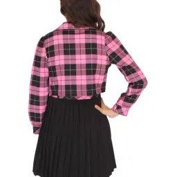 Cutecumber Kids Black & Pink Checks Full Sleeves Dress with Shrug image 2