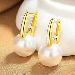 Peora Gold Plated Pearls Studded Spherical Drop Earrings-image-0