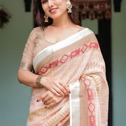 MAHARANI COUTURE Pure Linen Abstract Printed Banarasi Saree image 4