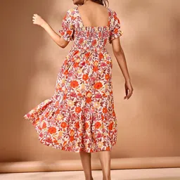 Pinly Women Floral Printed Square Neck Crepe Fit & Flare Dress image 4