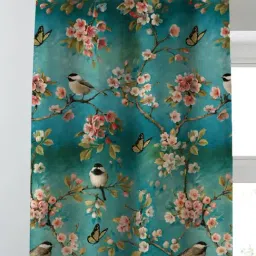 SPACES DRAPE STORY Digital Print Turquoise Green Polyester 5 ft Window Curtains - Set of 2 image 2