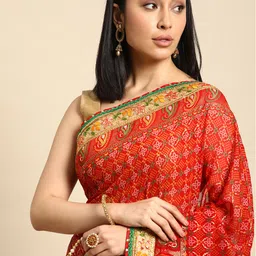 Mitera Gotta Patti Poly Georgette Bandhani Saree image 1