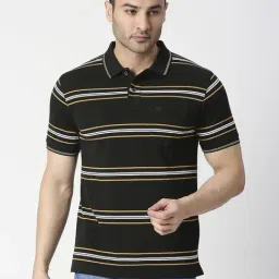 Dragon Hill Black Slim Fit Striped Polo T-Shirt-image-70