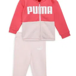 Puma Kids Coral & Pink Color Block Full Sleeves Sweatshirt with Joggers-image-33