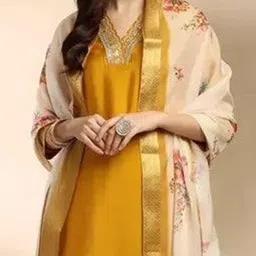 Kiana Women Floral Yoke Design Regular Kurta With Trousers & Dupatta image 3