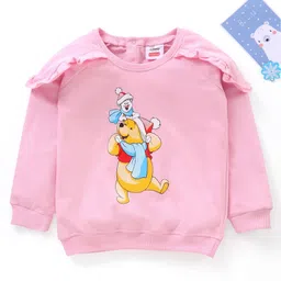 Babyhug Cotton Knit Full Sleeves Winnie The Pooh Printed & Frill Detailing Sweatshirt - Pink-image-26