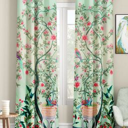SEJ by Nisha Gupta Set of 2 Floral Eyelet Door Curtains - Green-picture-3