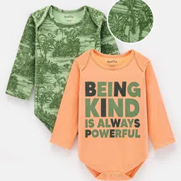 Bonfino Cotton Knit Full Sleeves Onesies Text & Trees Print Pack of 2 - Green & Ivory-image-20