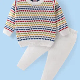 Babyhug Knit Full Sleeves Sweater Set with Design - White image 1