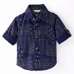 INFINITY Denim Cotton Full Sleeves Abstract Printed Shirt - Navy-picture-23