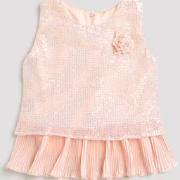 Tiny Girl Sleeveless Sequins Embellished & Floral Applique Detailed Top - Peach-picture-12