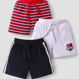 Babyhug Single Jersey Knit Shorts with Stripes & Tape Detailing Pack Of 3 - Grey & Red-picture-17