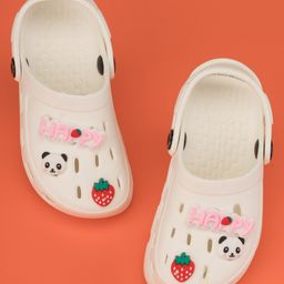 Yellow Bee Solid Clogs With Panda & Strawberry Charms - White-picture-3