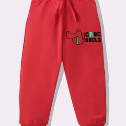 KAVEE Pure Cotton Knit Biowashed Full Length Crocodile Printed Lounge Pants - Red image 1
