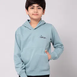 ALAN JONES Cotton Knit The Original Crew Text Printed Hooded Light Winter Sweatshirt - Malibu Blue-image-77