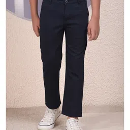 CRIMSOUNE CLUB Cotton Woven Solid Trousers - Navy Blue-image-39